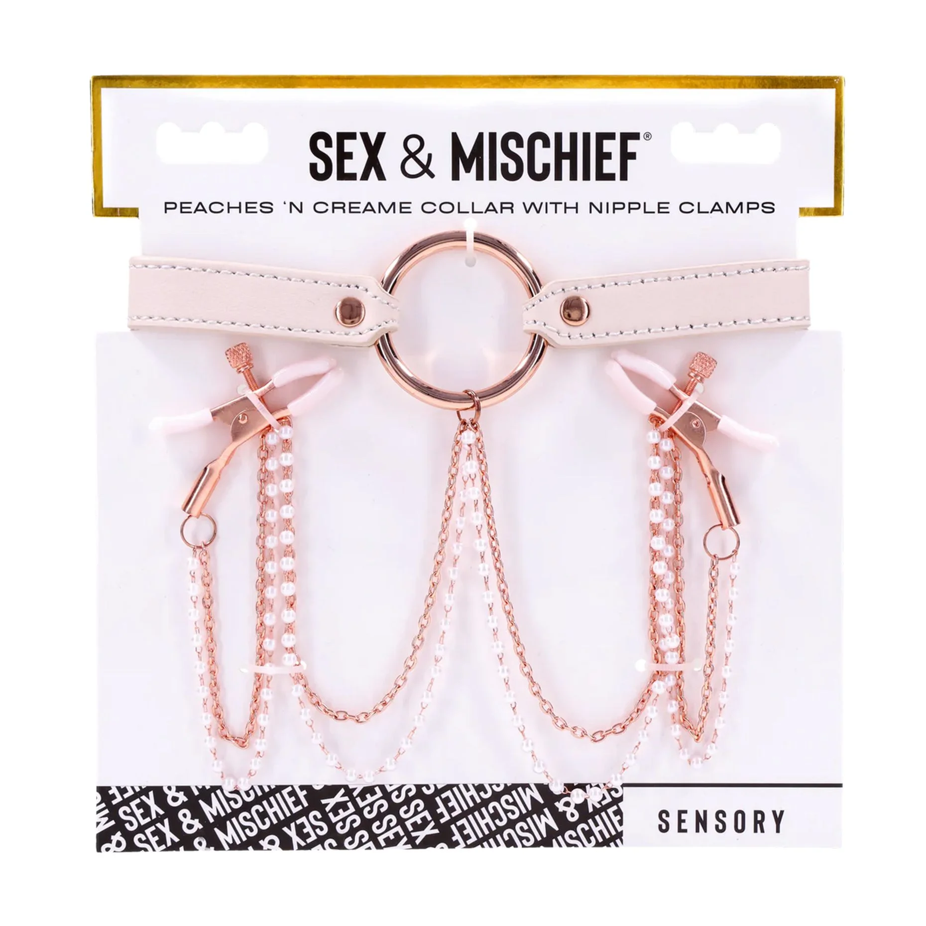 Sportsheets – S&M Peaches ‘n CreaMe Halsband met Tepelklemmen – Cream
