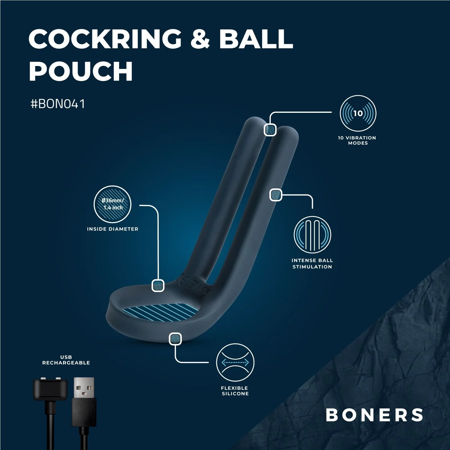 Boners Cockring & Ball Stimulator - Blauw