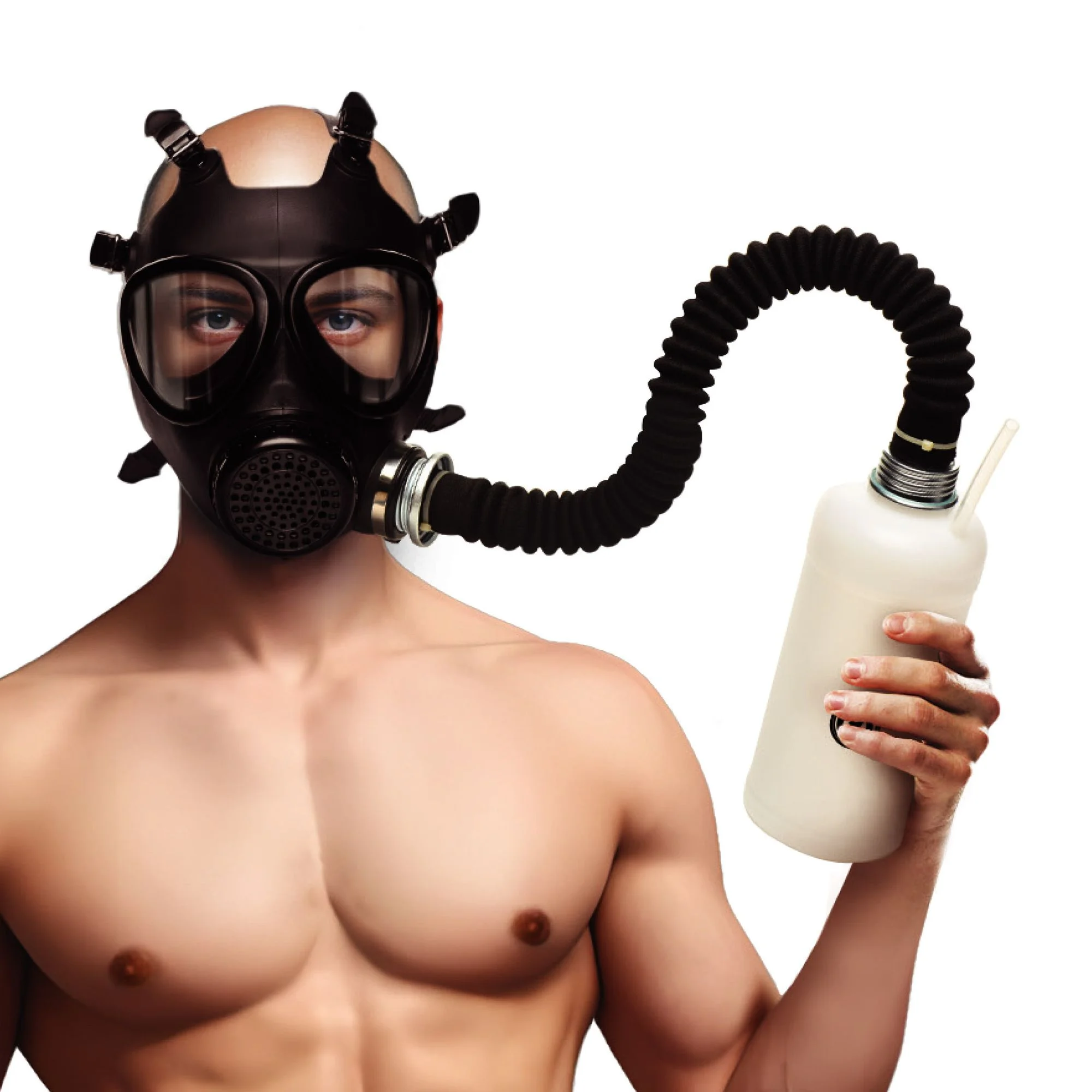 XR Brands - Inhaler Gas Masker Met Fles - Zwart & Wit