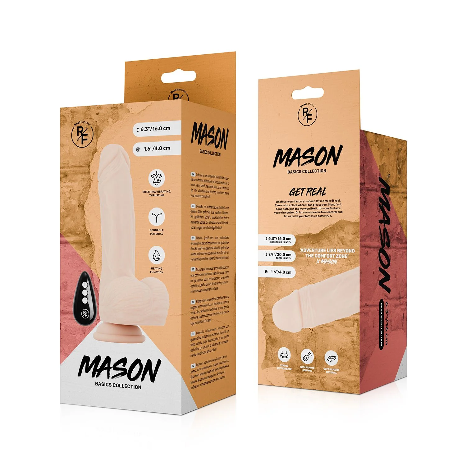 Real Fantasy -  Mason Stotende, Verwarmbare en Vibrerende Dildo