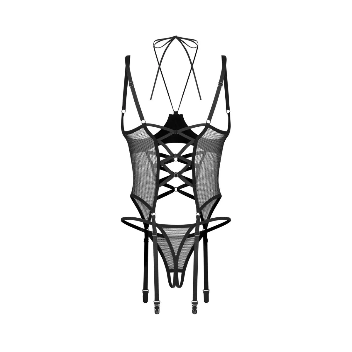 Obsessive – Dominna Corset & Crotchless Thong – Zwart