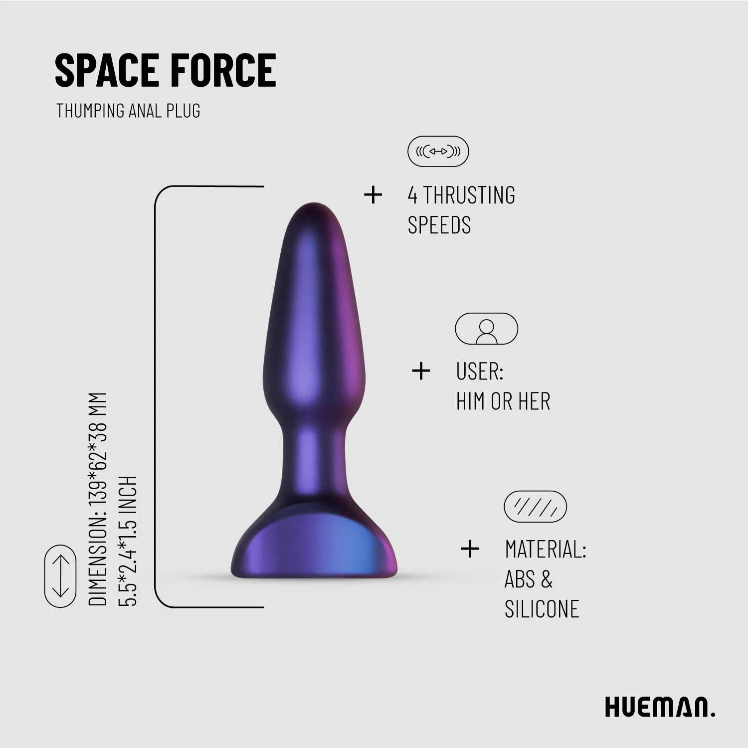 Hueman - Space Force Vibrerende en Stotende Buttplug