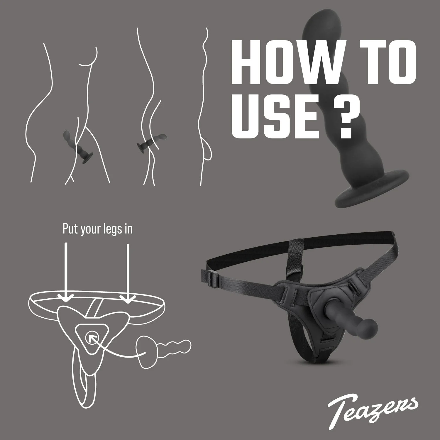 Teazers – Siliconen Strap-On Set – Zwart