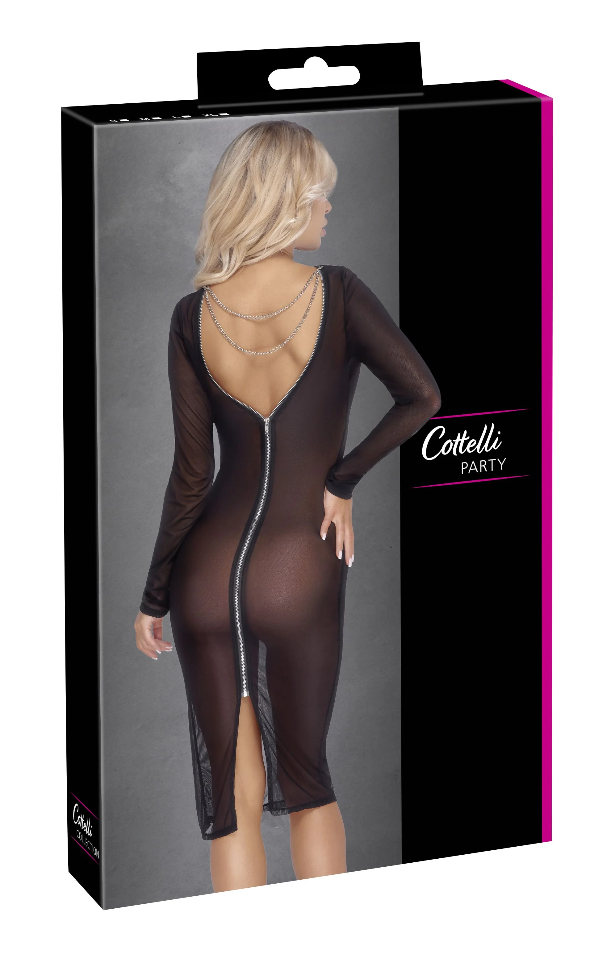Cottelli Party - Transparante Jurk Met Lange Mouwen - Zwart