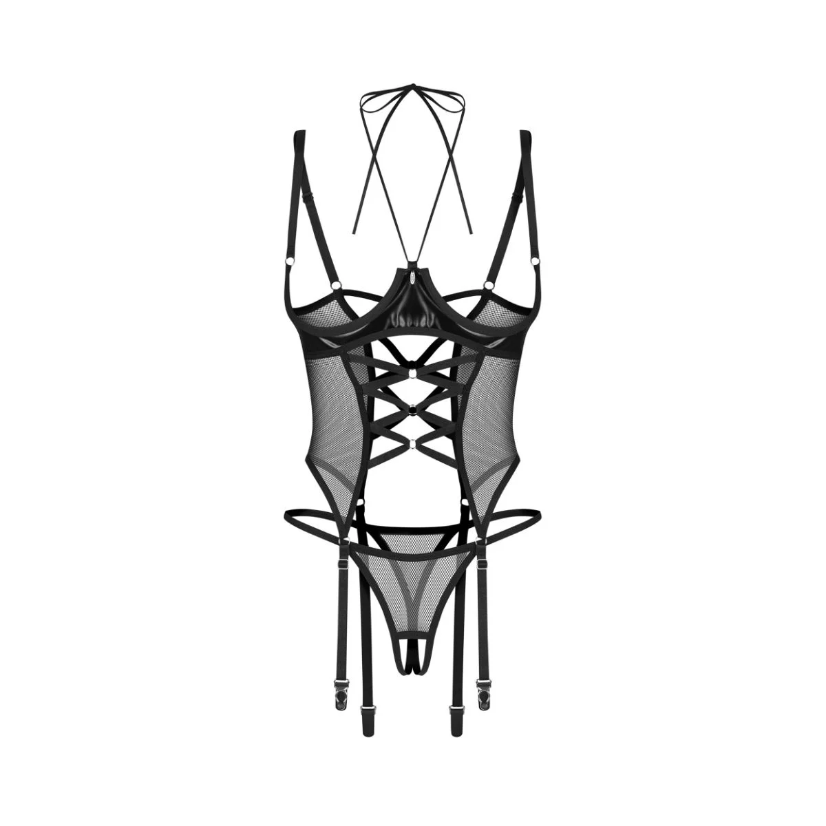 Obsessive – Dominna Corset & Crotchless Thong – Zwart