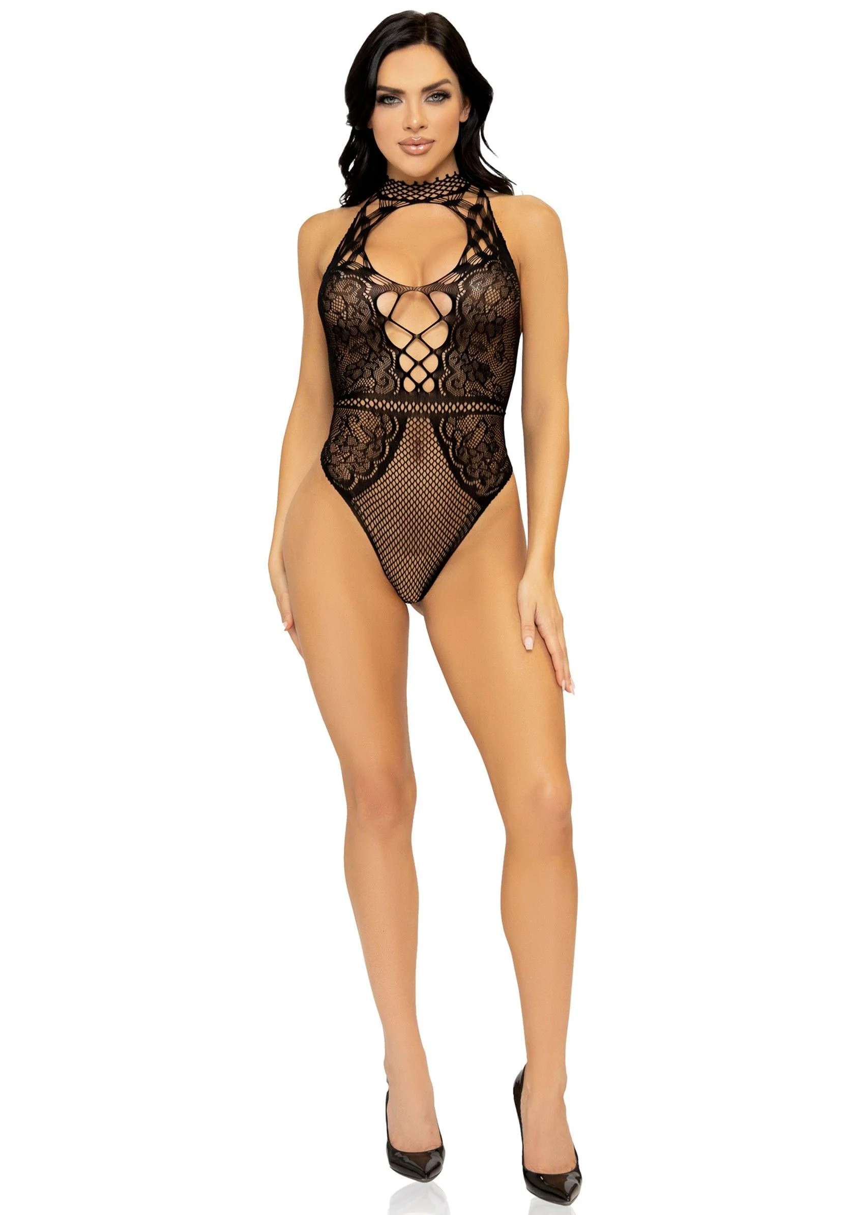 Visnet Kanten Bodysuit - Zwart