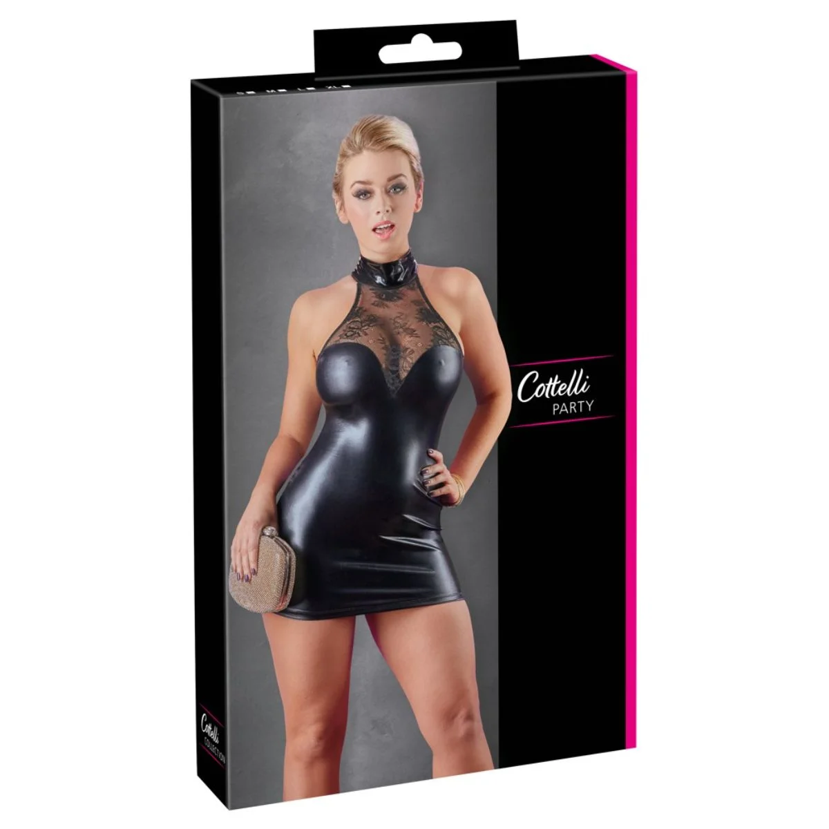 Cottelli Collection - Wetlook Mini Halterjurkje Met Kant