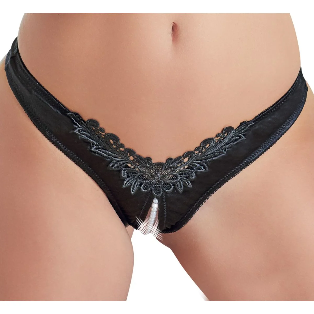 Cottelli Collection - Open Kruis String Met Parels - Zwart