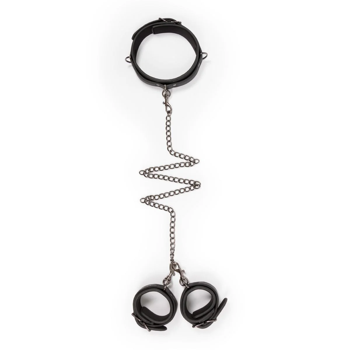 Fetish - Kunstleren Halsband Met Handboeien - Zwart