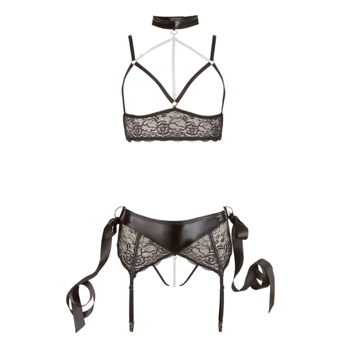 Cottelli Collection - Bondage Lingerieset Met Jarretels