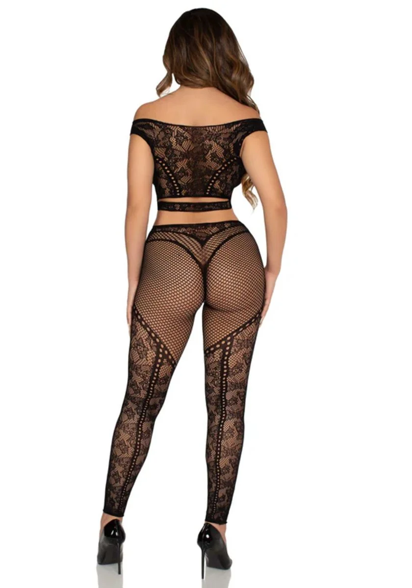 Leg Avenue – Off-Shoulder Crop Top & Legging Set – Zwart