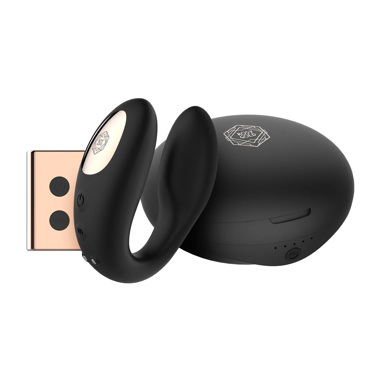 Rosy Gold – C-Shape Vibrator met Luxe Oplaadcase – Zwart