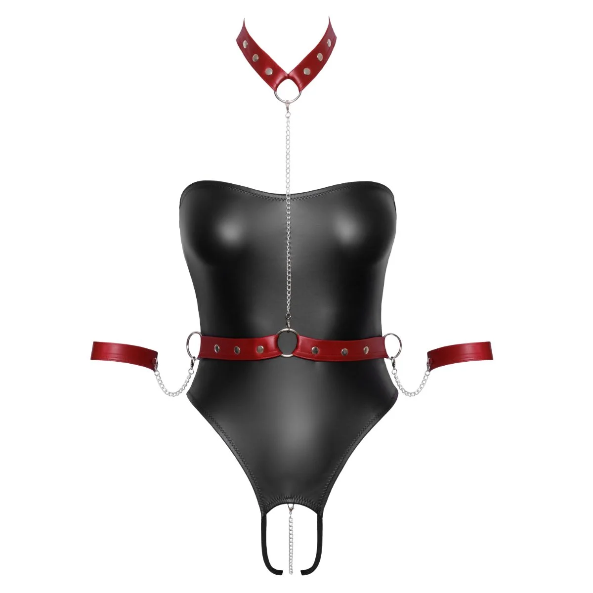 Cottelli Bondage - Stringbody met Bondage Details - Zwart/Rood