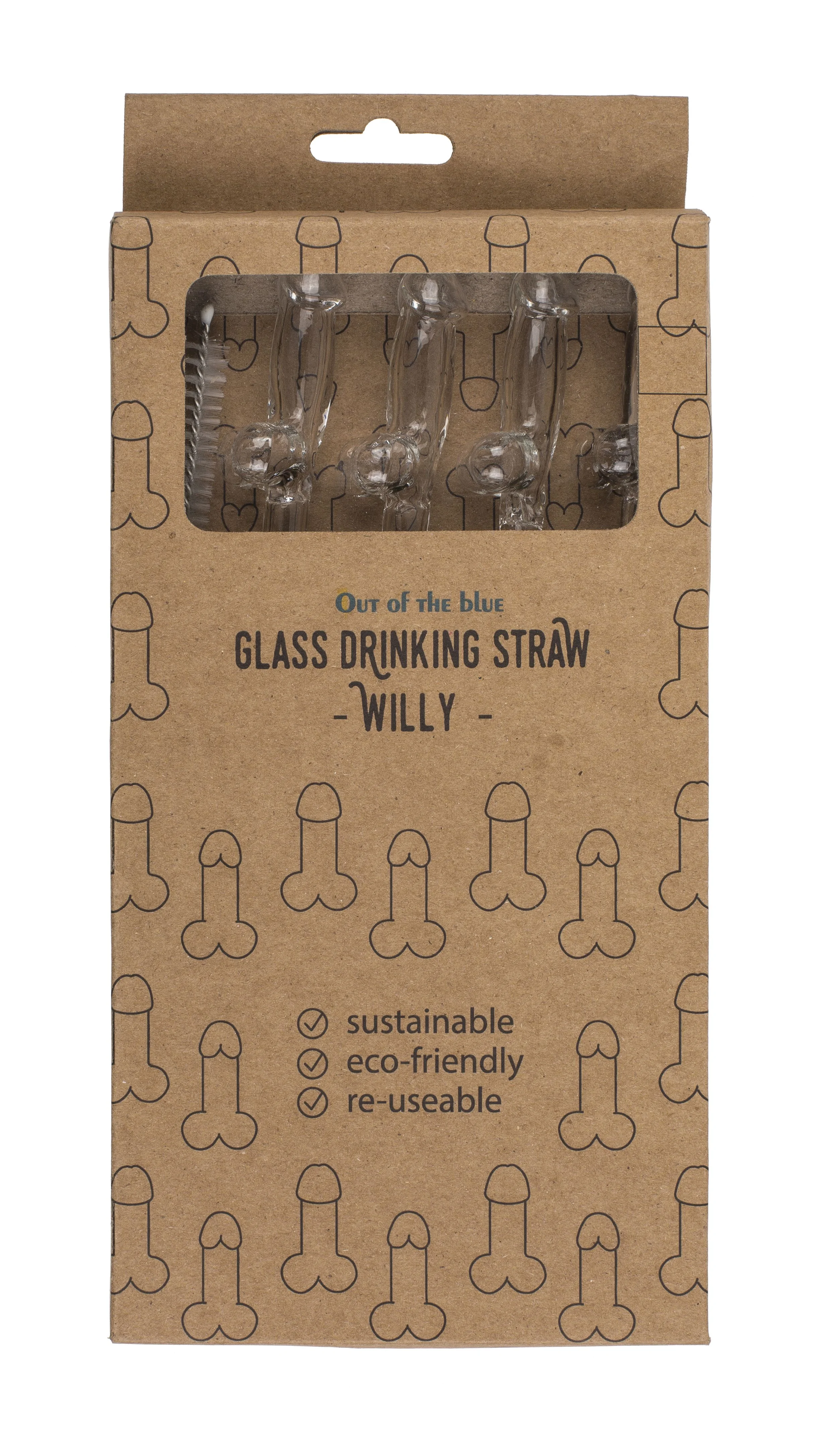 Glazen Penisrietje met Reinigingsborstel Willy - 4 stuks