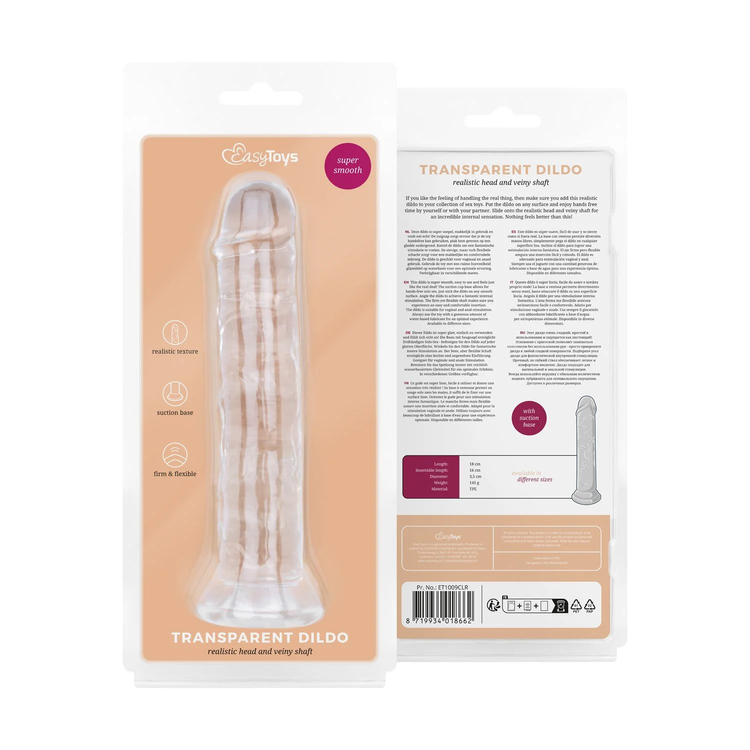 Jelly Dildo zonder ballen - 16 cm