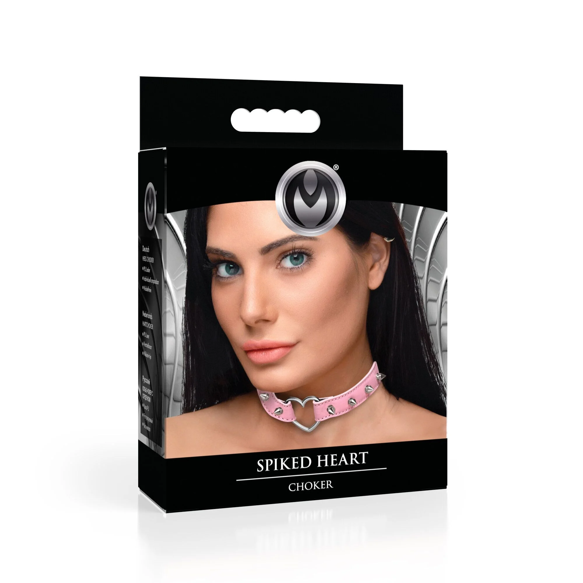 XR Brands - Spiked Heart Choker - Roze