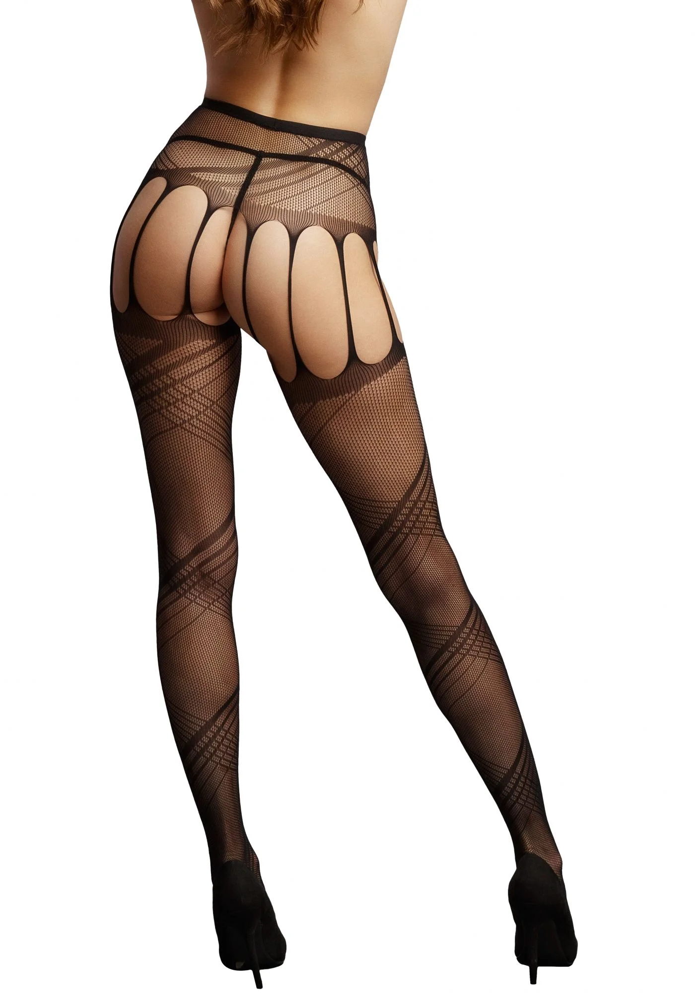 Open kruis Net Panty met Design zwart