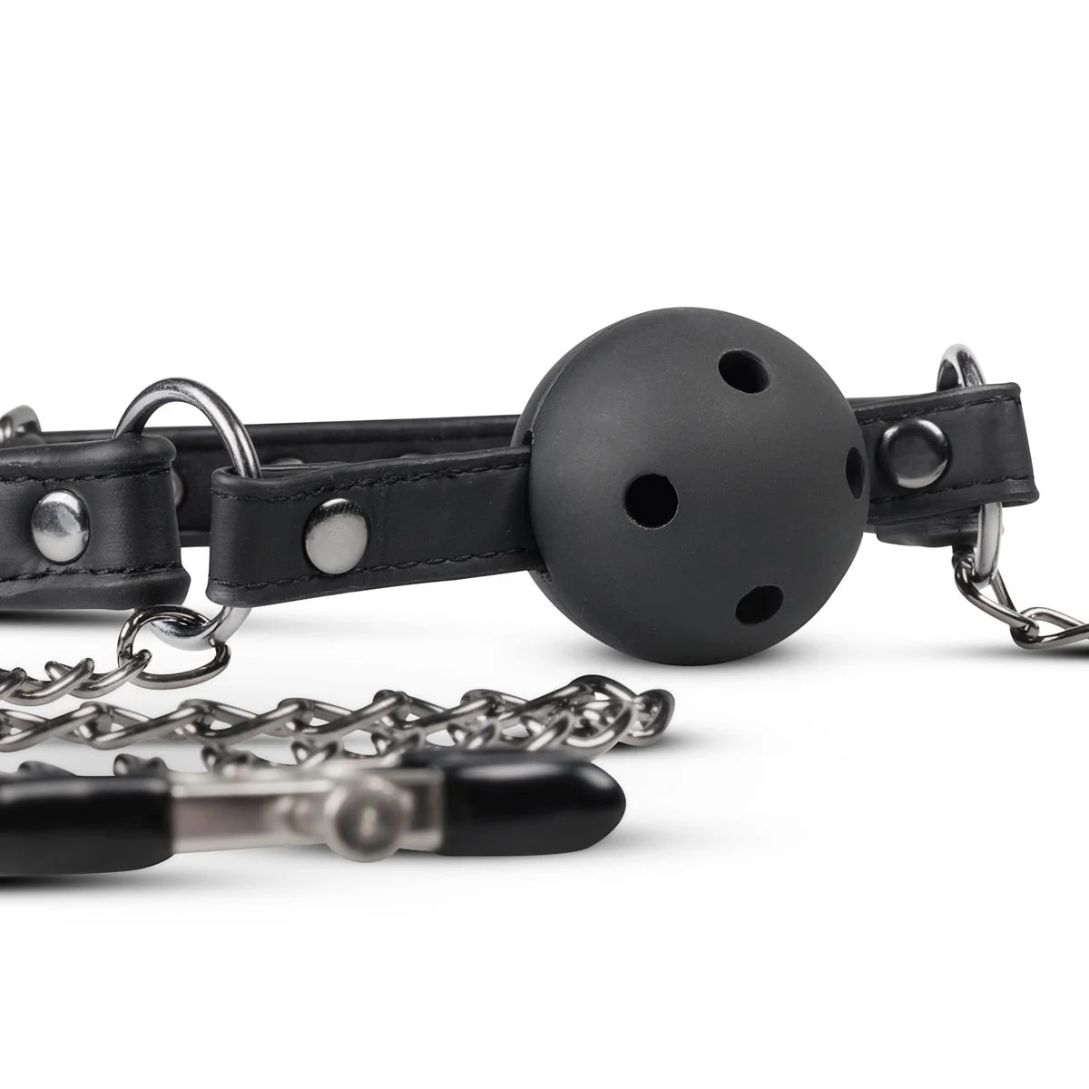 Fetish - Open Ball Gag Met Tepelklemmen