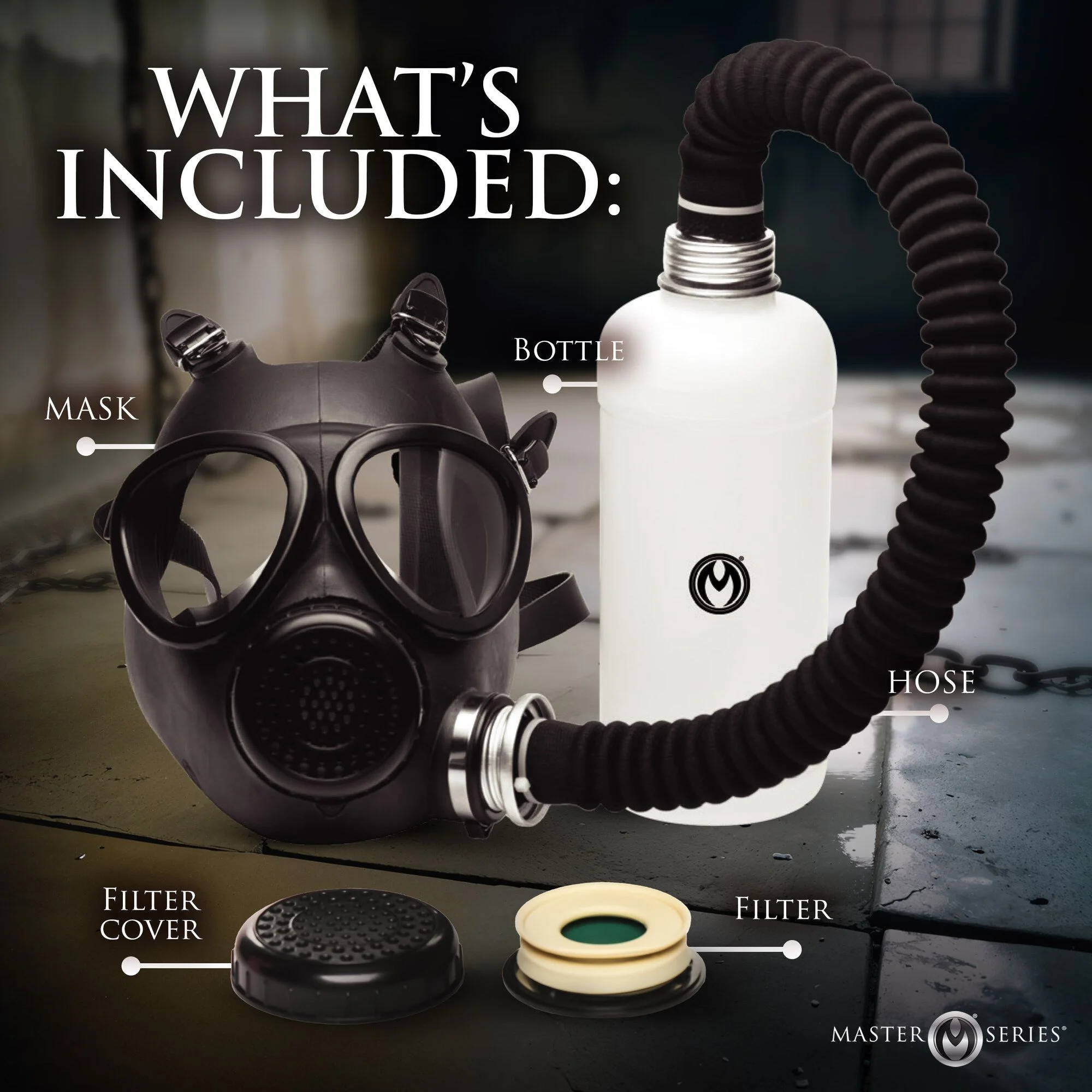 XR Brands - Inhaler Gas Masker Met Fles - Zwart & Wit