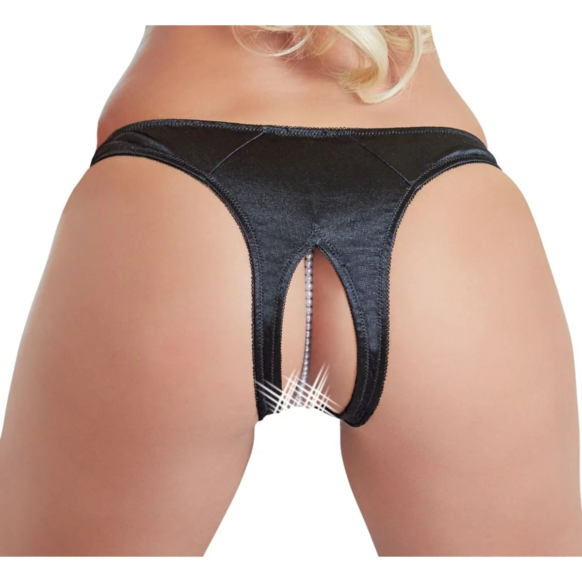 Cottelli Collection - Open Kruis String Met Parels - Zwart
