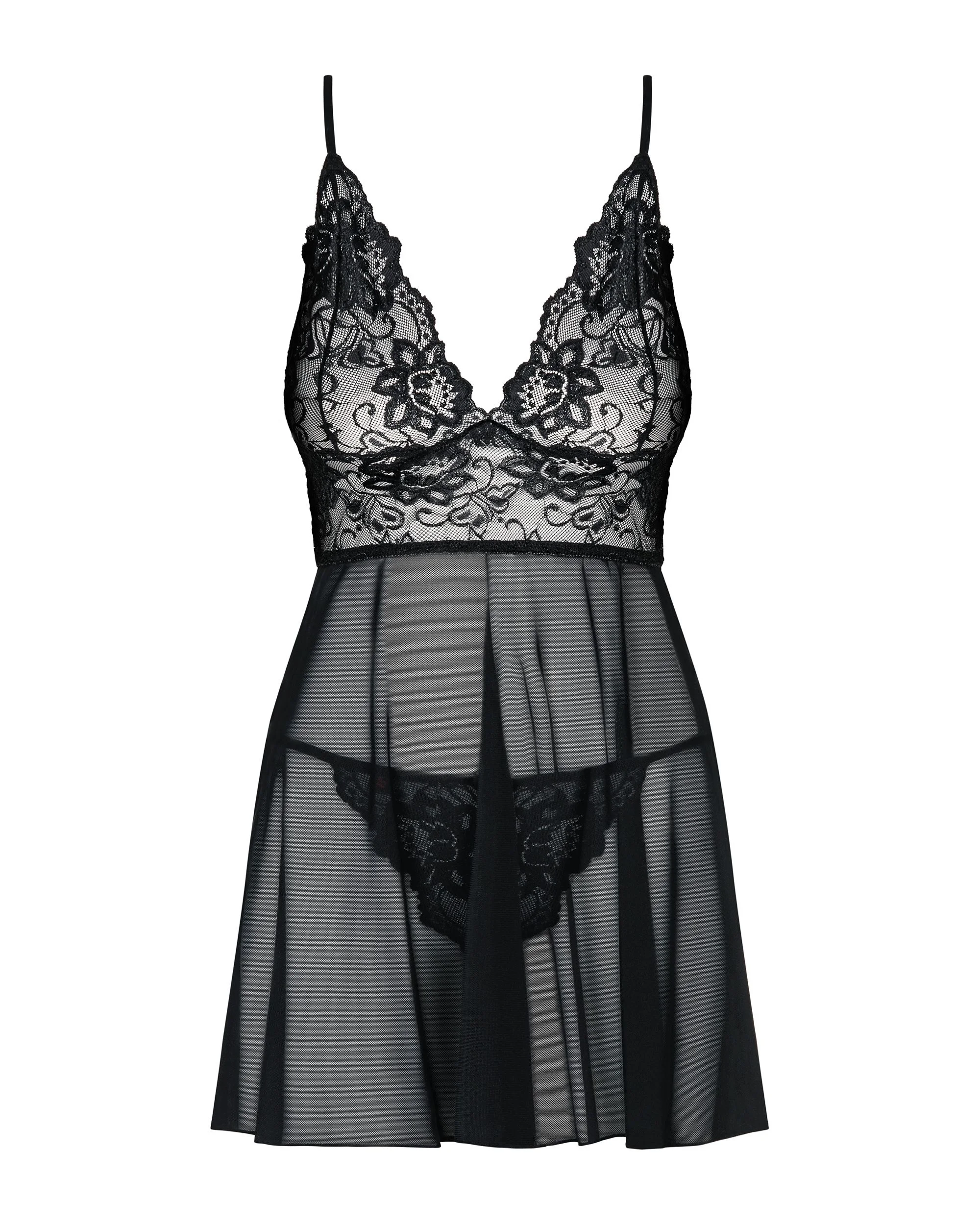Idillia Babydoll en String - Zwart
