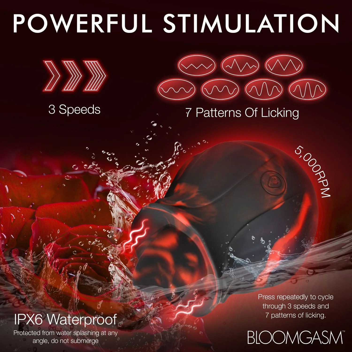 BLOOMGASM - Black Kiss Rimmende Roos Vibrator - Rood/Zwart