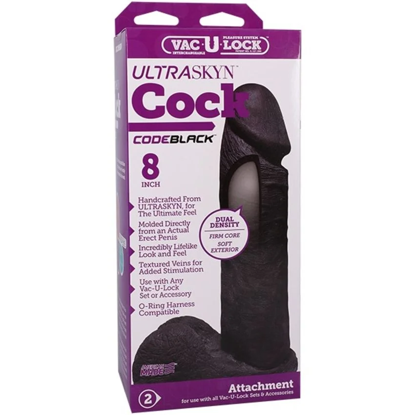 Doc Johnson - VacULock CodeBlack Ultraskyn Dildo - Zwart