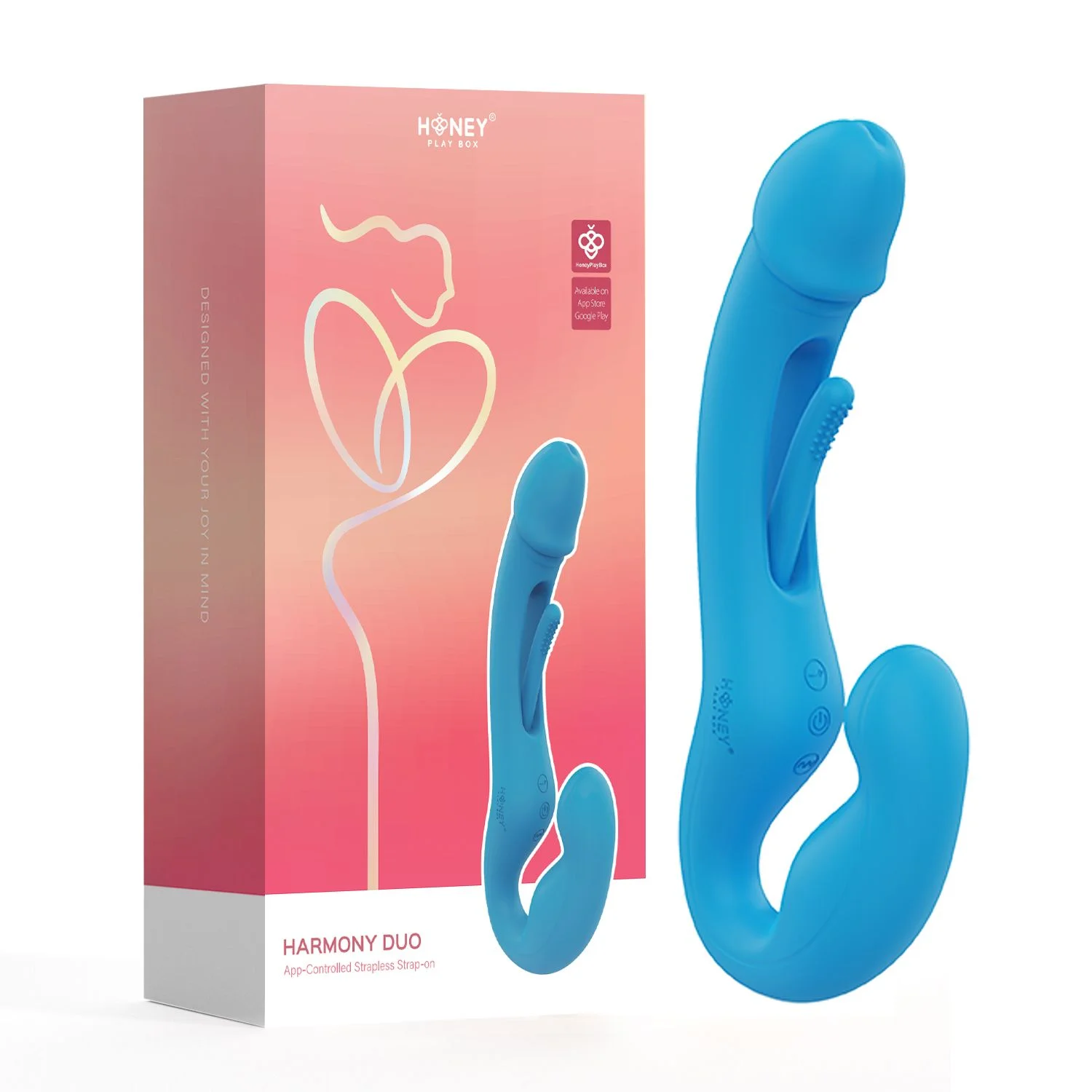 HoneyPlayBox - Harmony Duo App-bestuurde Strapless Strap-on - Blauw