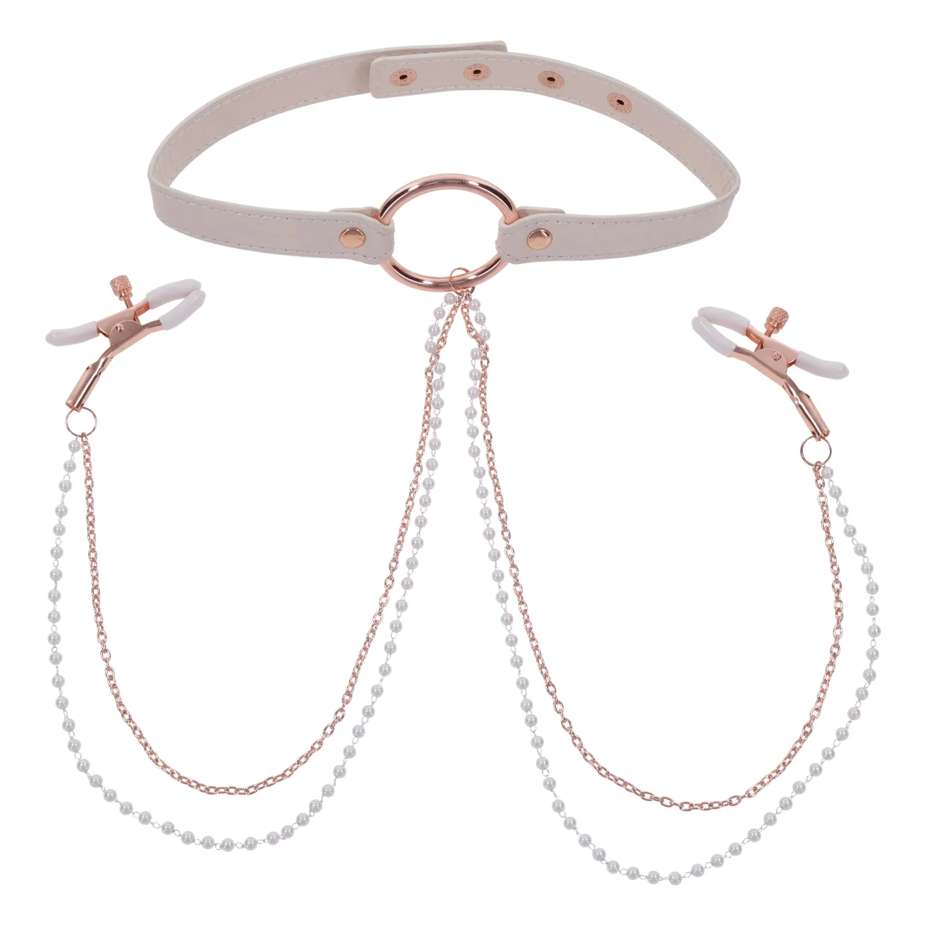 Sportsheets – S&M Peaches ‘n CreaMe Halsband met Tepelklemmen – Cream