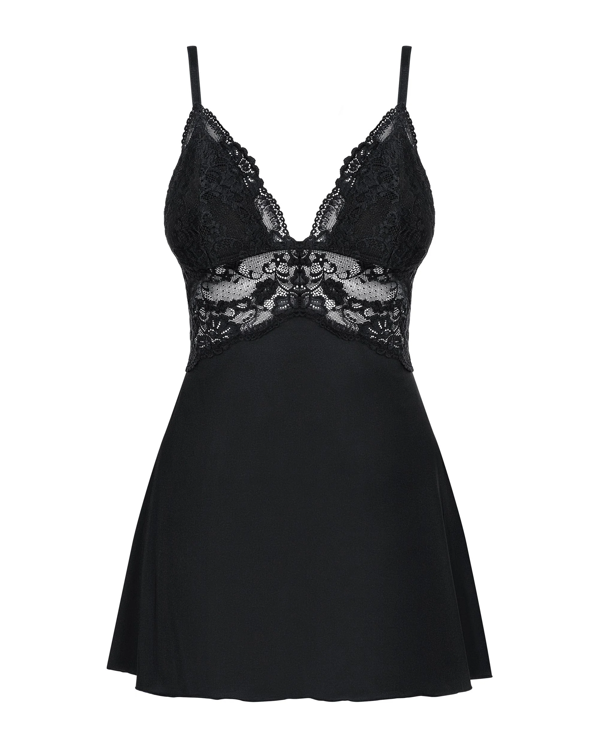Babydoll Setje Met Kant - Zwart