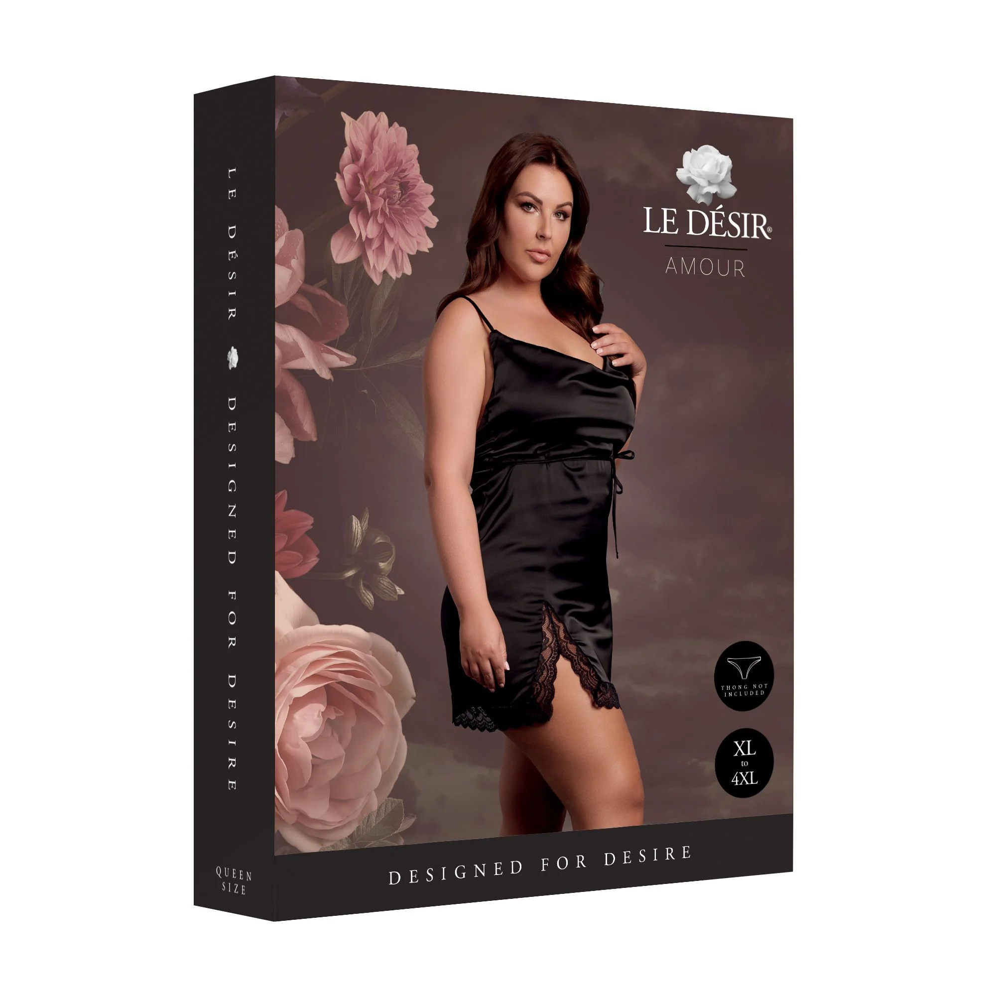 Le Desir – Zijden Jurk met Kruisbanden en Split, Open Rug, Queen Size - Zwa
