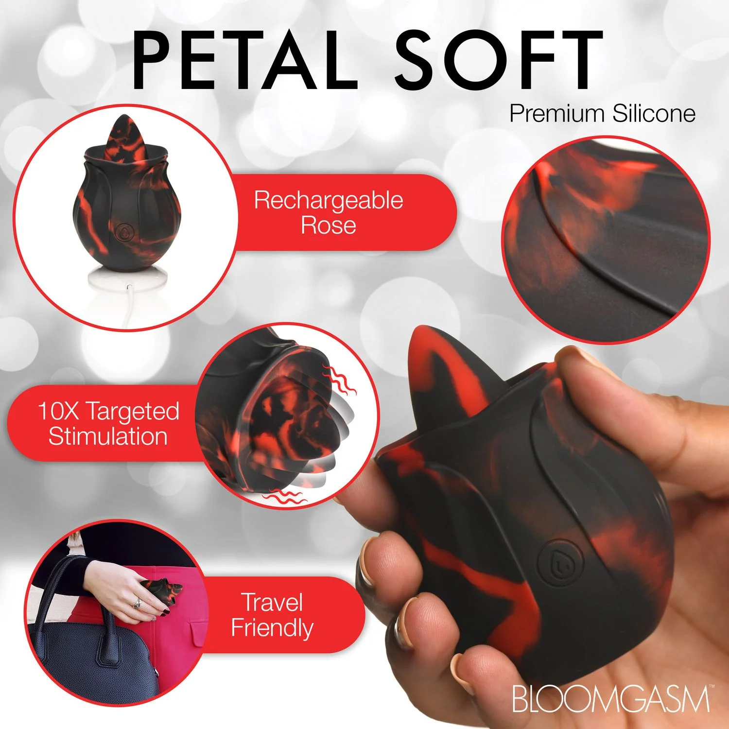 BLOOMGASM - Black Kiss Rimmende Roos Vibrator - Rood/Zwart