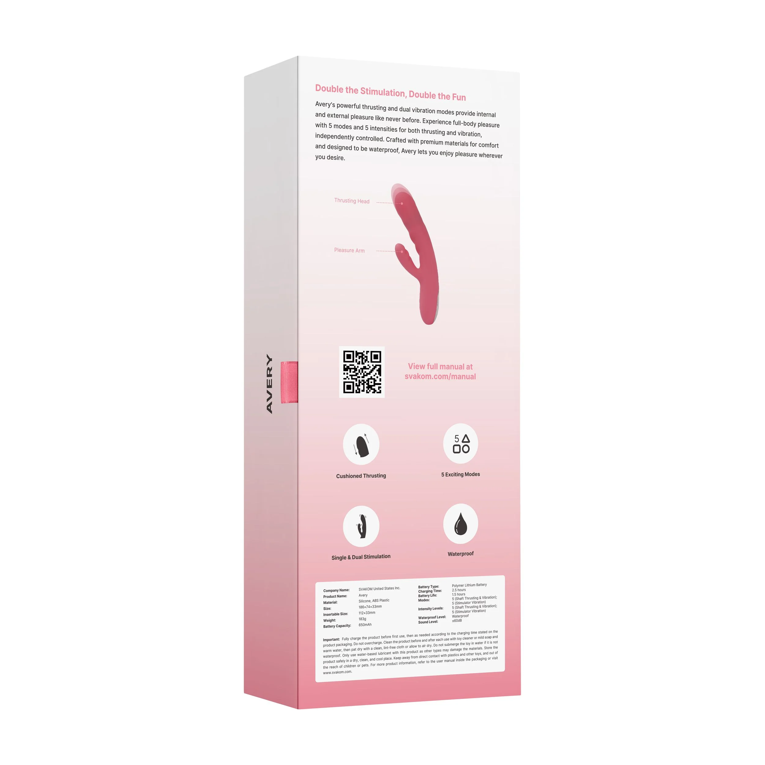 SVAKOM - Avery Thrusting Rabbit Vibrator - Aardbei Roze