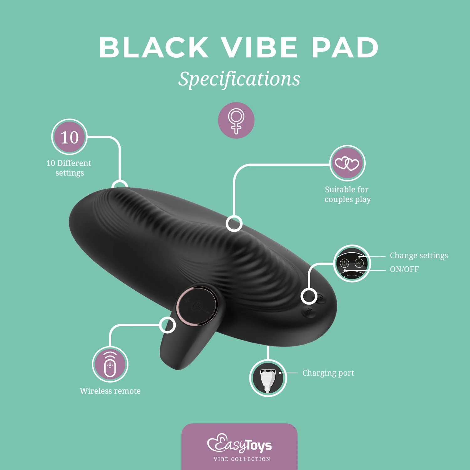 – Vibe Pad Vibratiepad met Afstandsbediening – Zwart