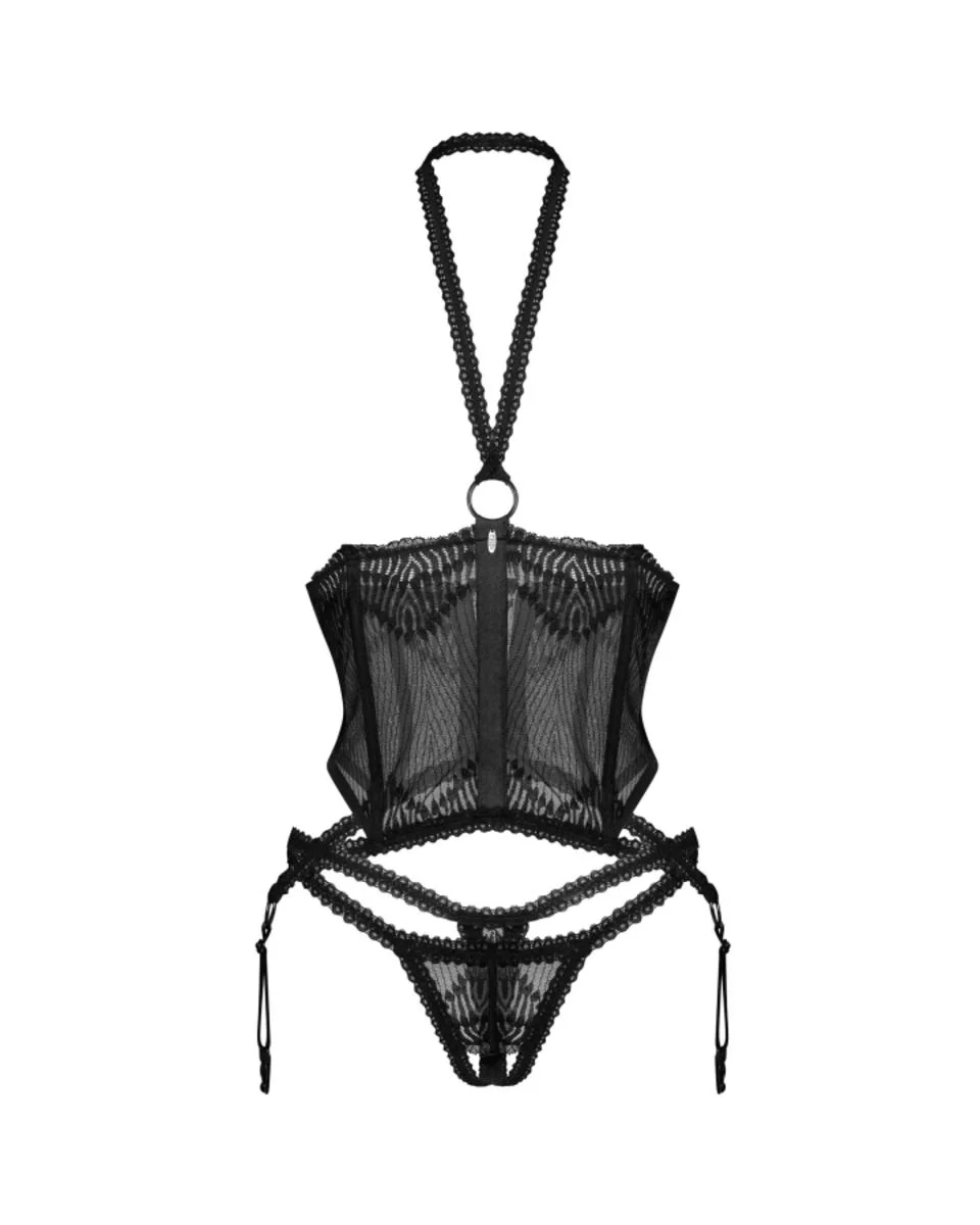 Obsessive – Open BH Corset & Open Kruis String – Zwart