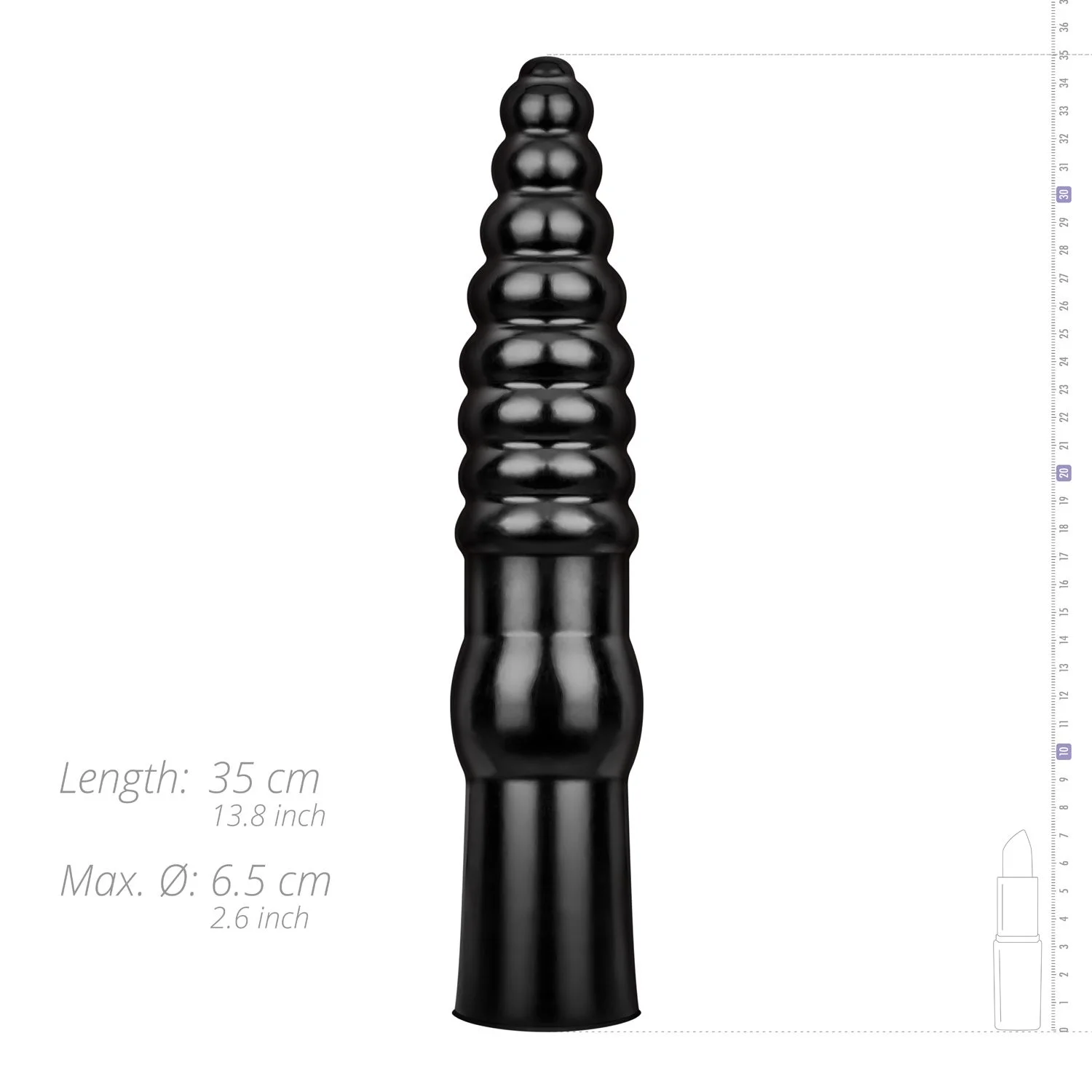 All Black - Geribbelde Dildo - 34 cm