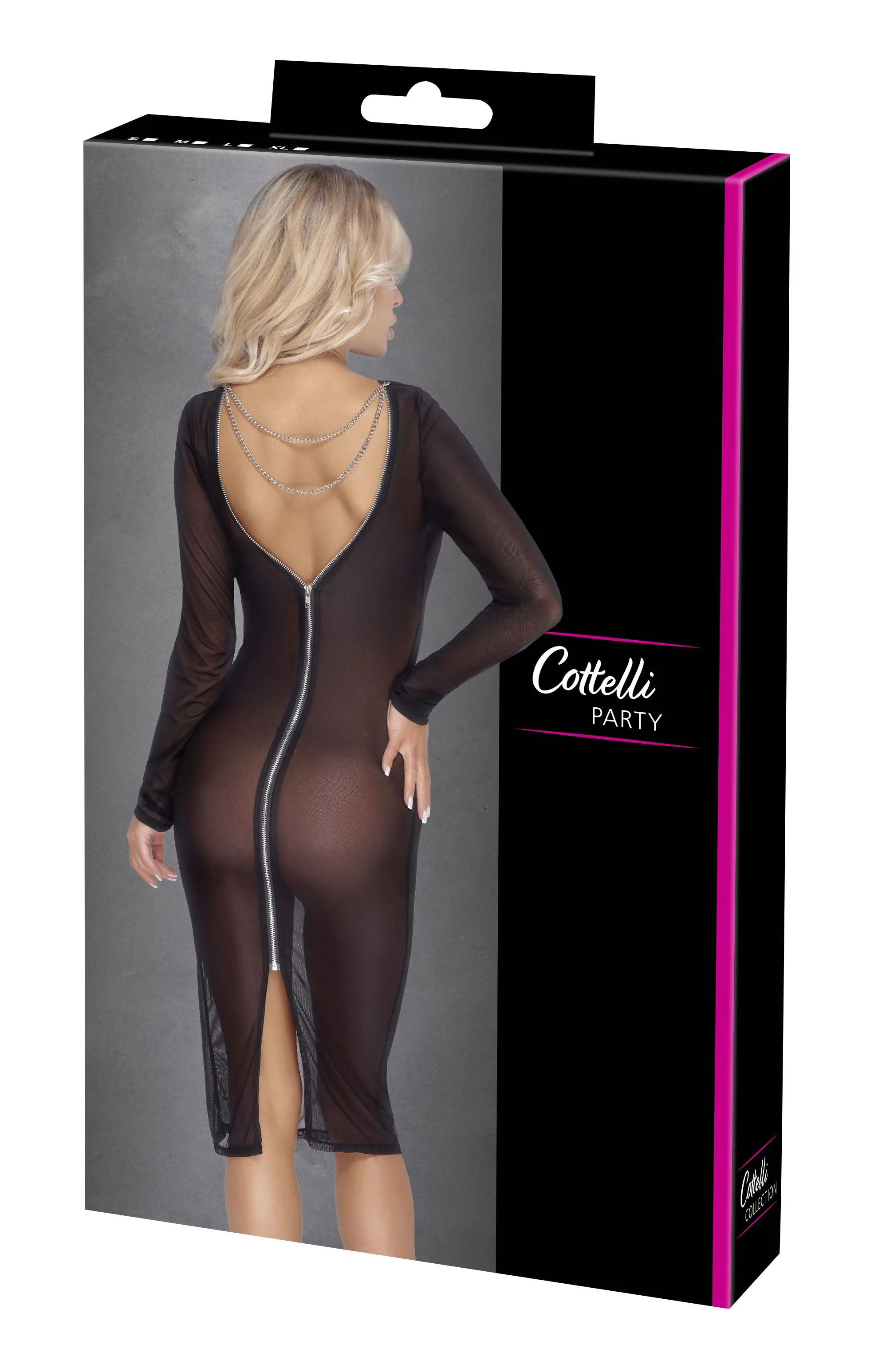 Cottelli Party - Transparante Jurk Met Lange Mouwen - Zwart