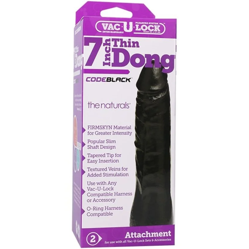 Doc Johnson - VacULock CodeBlack Thin Dong The Naturals - Zwart