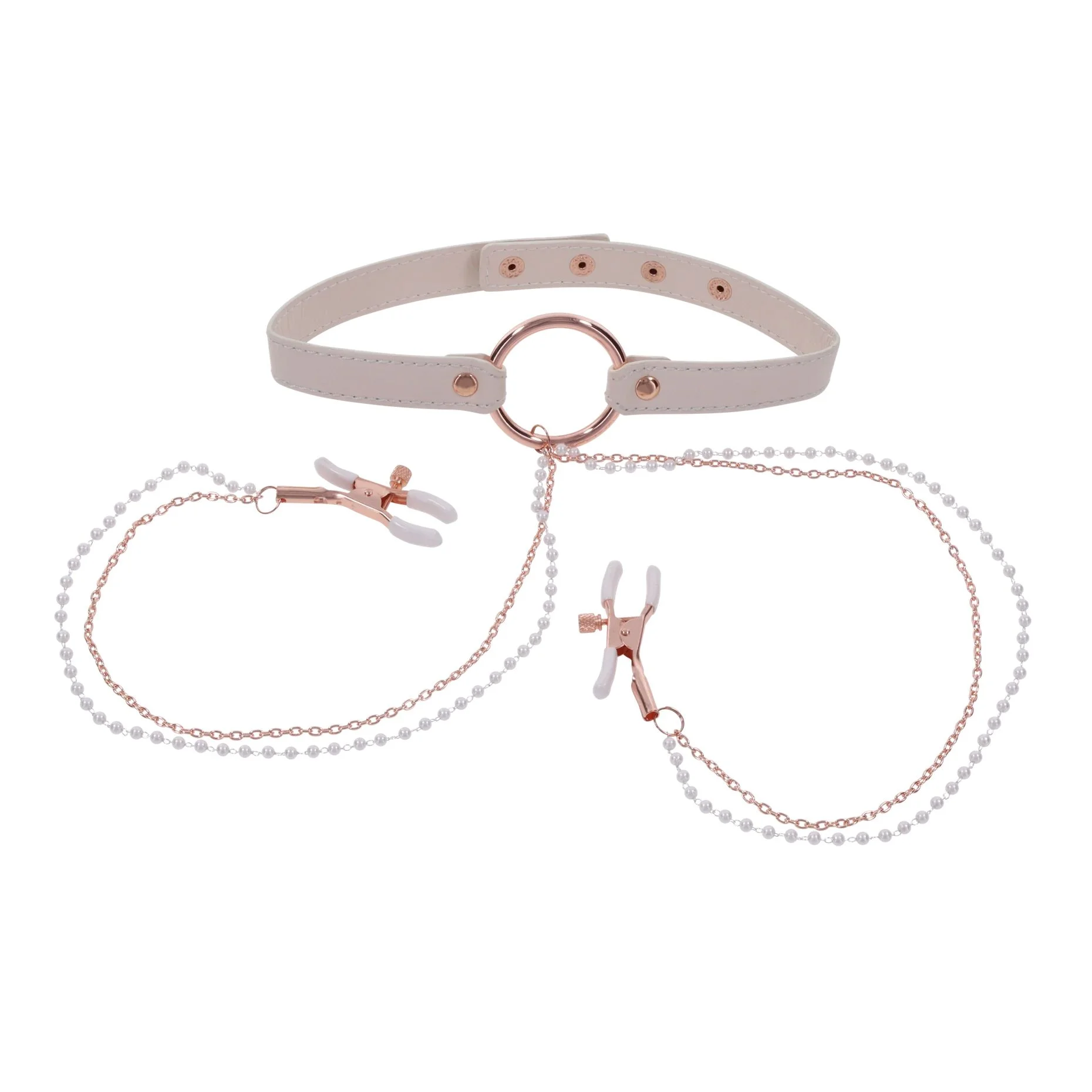Sportsheets – S&M Peaches ‘n CreaMe Halsband met Tepelklemmen – Cream