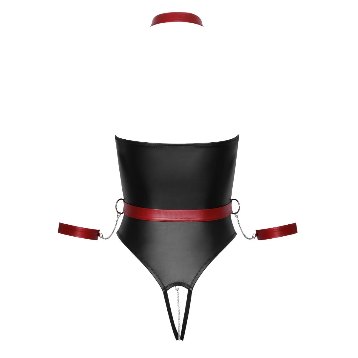 Cottelli Bondage - Stringbody met Bondage Details - Zwart/Rood