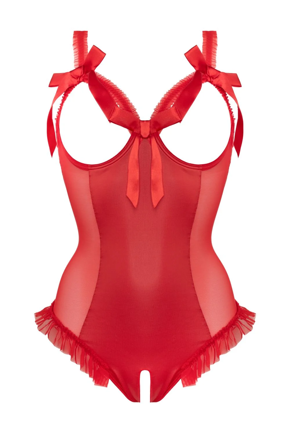 Wetlook Body met open kruis/cups Mistique-rood