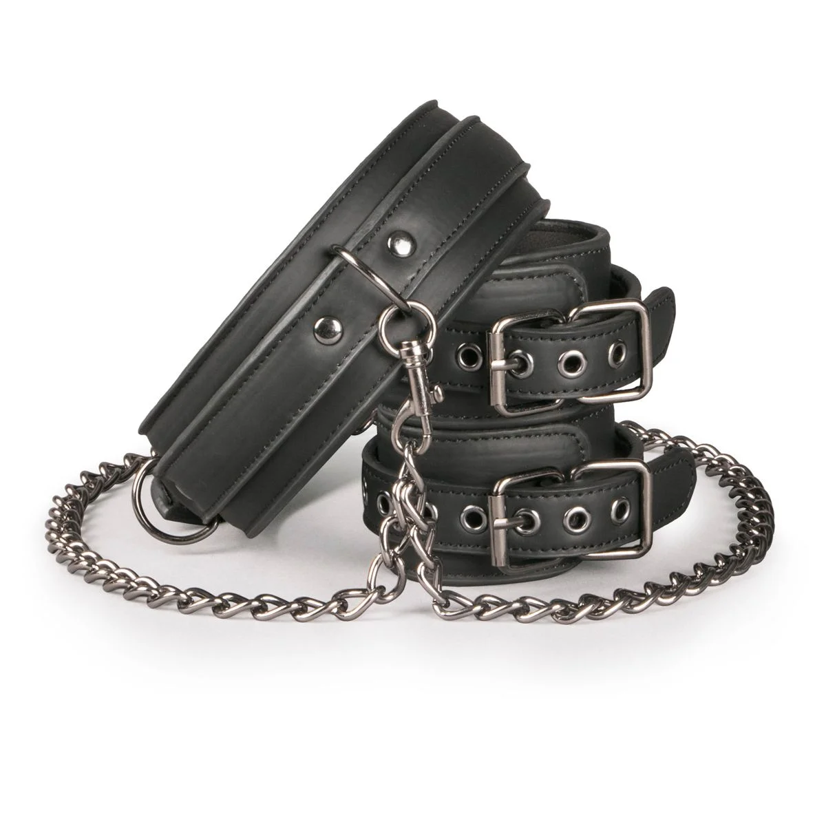 Fetish - Kunstleren Halsband Met Handboeien - Zwart