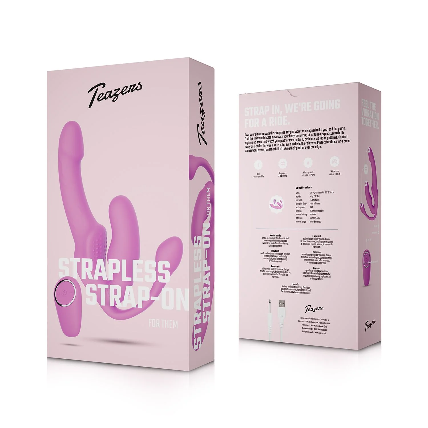 Teazers – Strapless Strap-On met Anaal Plug – Pink