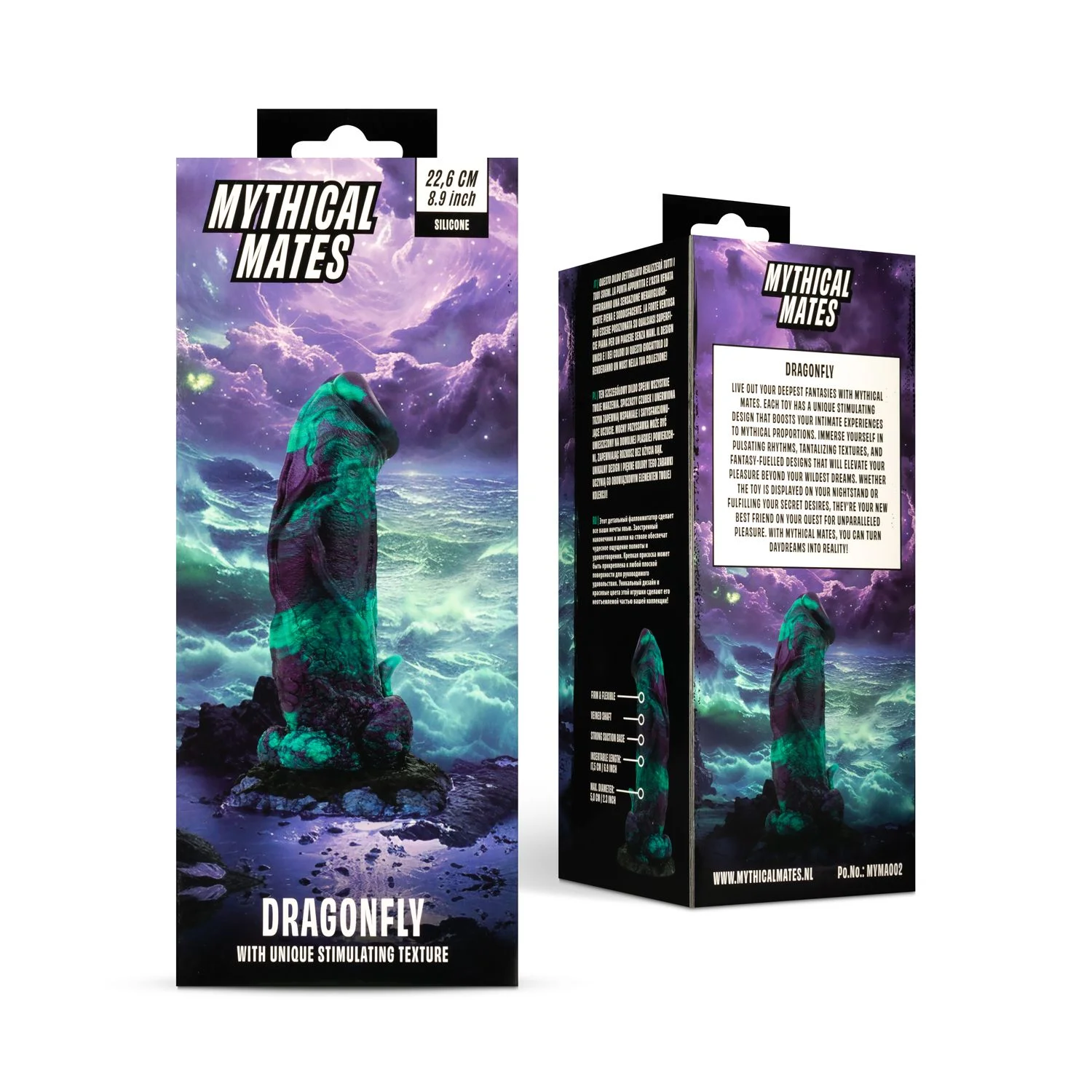 Mythical Mates - Dragonfly Dildo Paars & Groen - 22.6 cm