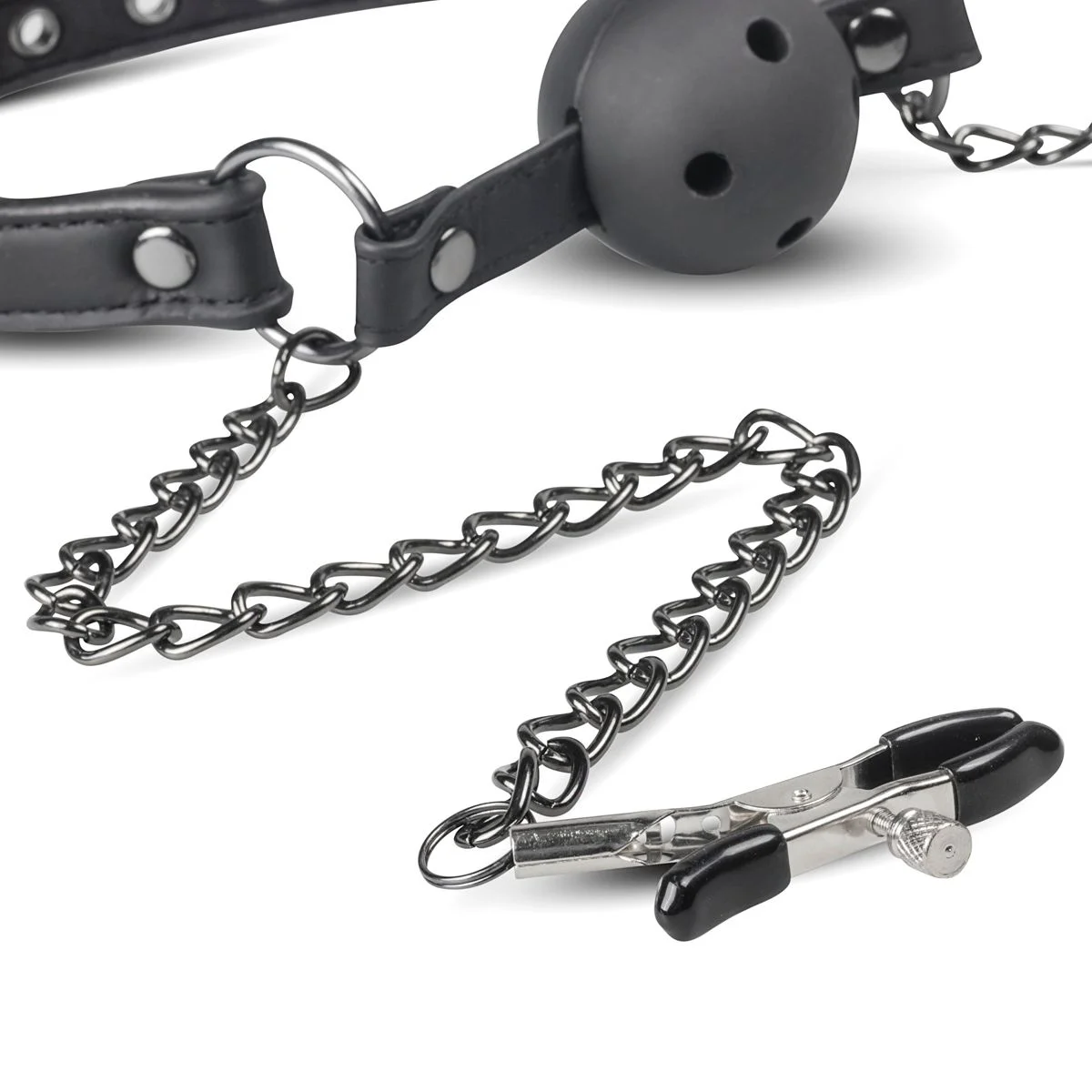 Fetish - Open Ball Gag Met Tepelklemmen