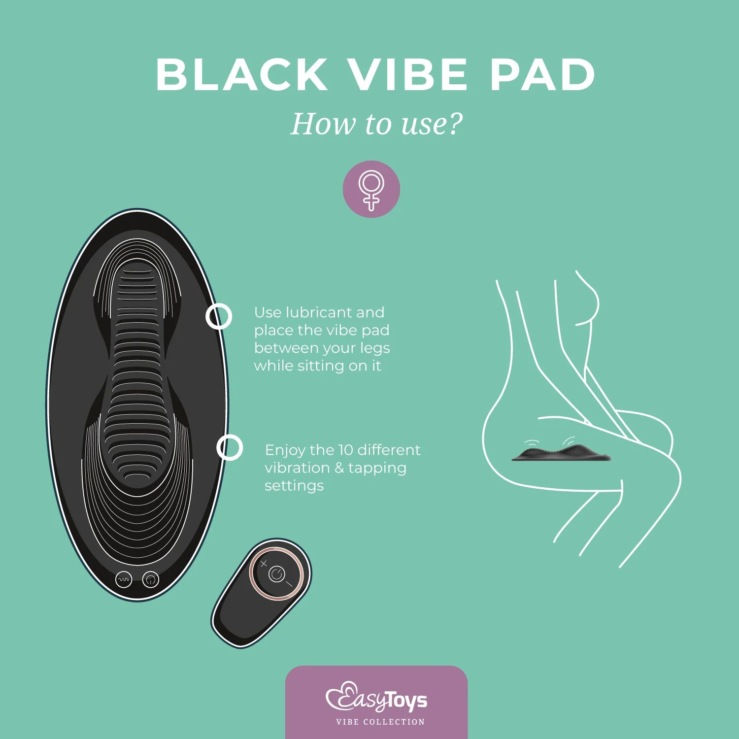 – Vibe Pad Vibratiepad met Afstandsbediening – Zwart