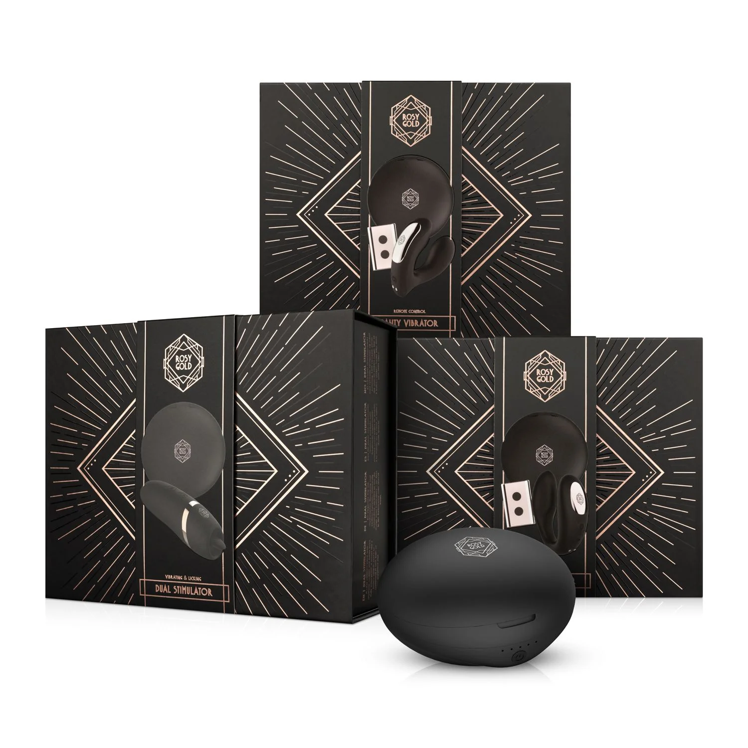 Rosy Gold – C-Shape Vibrator met Luxe Oplaadcase – Zwart