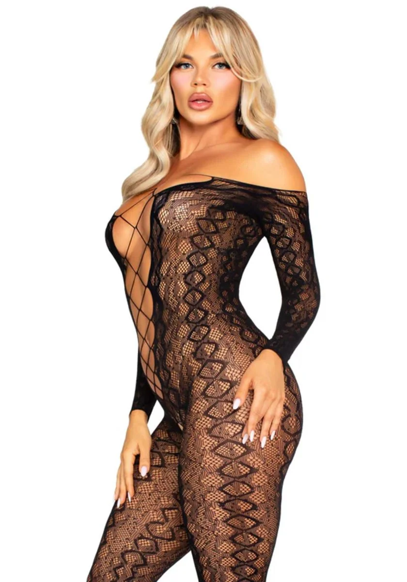 Leg Avenue – Crotchless Bodystocking met Slangenprint – Zwart