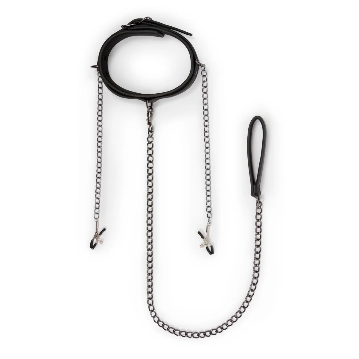 Fetish - Kunstleren halsband met tepelklemmen