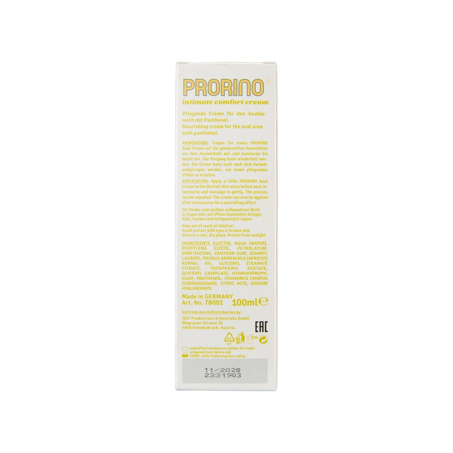 HOT - PRORINO Sensitive Anal Comfort Cream - 100 ml